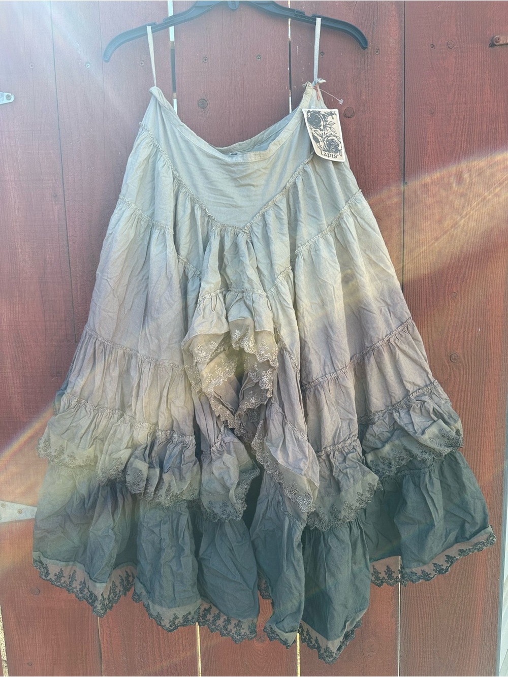 Lapis BrownTiered Lace-Trim Circle Skirt
